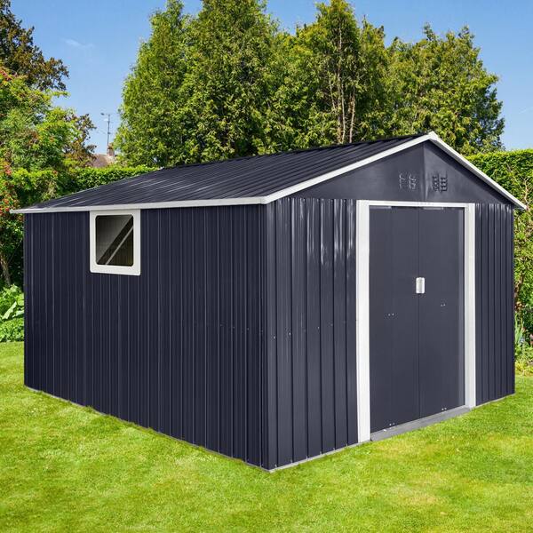 11.2 ft. x 10.6 ft. Multi-purpose Metal Outdoor Storage Shed with Window, Grey (118 sq. ft. )