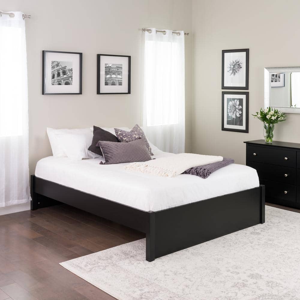 Deep Black Queen Platform Bed with Storage Drawers
