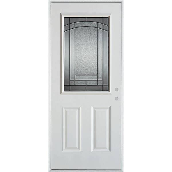 Stanley Doors 32 in. x 80 in. Chatham Patina 1/2 Lite 2-Panel Painted White Left-Hand Inswing Steel Prehung Front Door