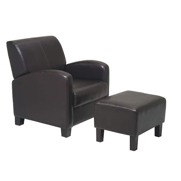 OSP Home Furnishings Espresso Vinyl Arm Chair with Ottoman