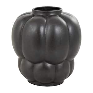 Black Wide Bubble Inspired Ceramic Decorative Vase with Distressed Speckled Texturing