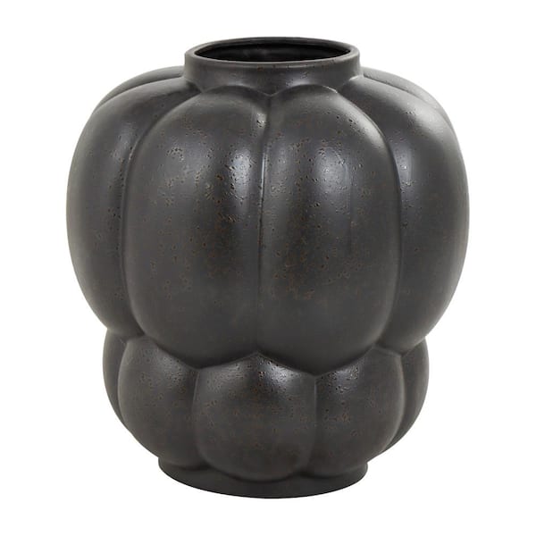 Litton Lane Black Wide Bubble Inspired Ceramic Decorative Vase with Distressed Speckled Texturing