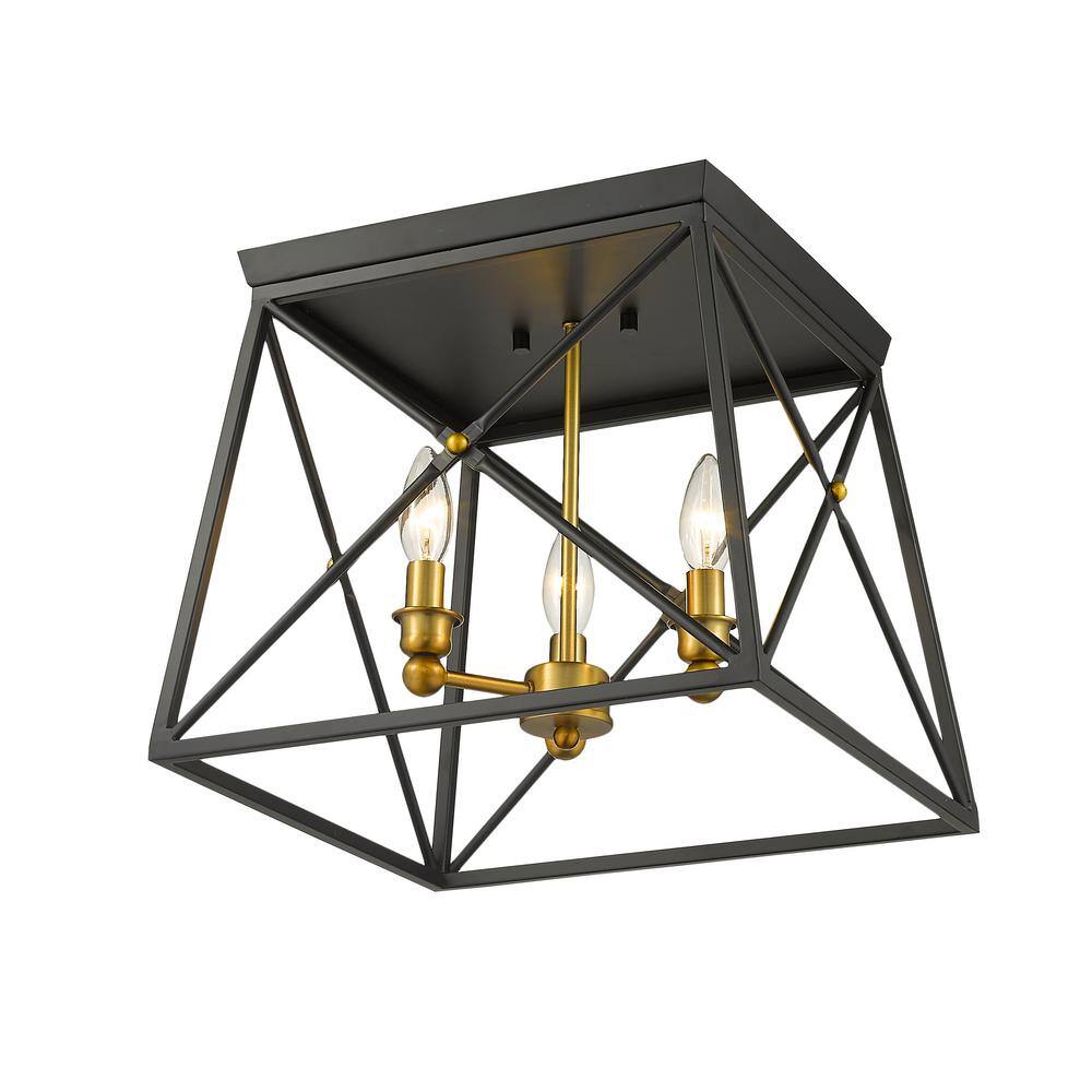 Trestle 14" Matte Black & Olde Brass Geometric Flush Mount
