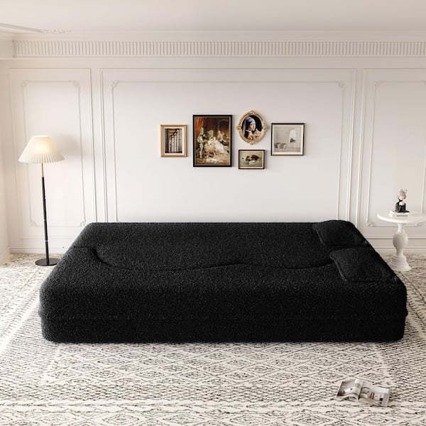 Polibi 78 in. Square Arm Teddy Sofa in Black with Convertible