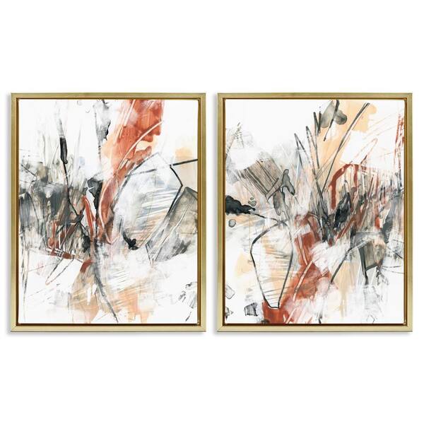 Stupell Industries Chaotic Scribbles Abstracts by June Erica Vess 2 Pieces Gold Floater Frame Abstract Graphic Art Print 21 in. x 17 in.