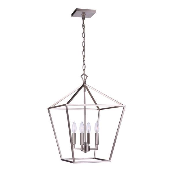 Flynt II 60-Watt 4-Light Brushed Polished Nickel Finish Cylinder Foyer Chandelier Pendant Light, No Bulbs Included