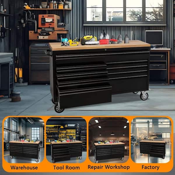Garvee 61 in. W x 18 in. D Heavy Duty 9-Drawer Mobile Workbench