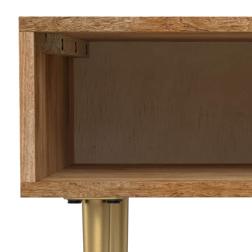 Natural Mango Wood and Gold Metal Square End Table with Storage