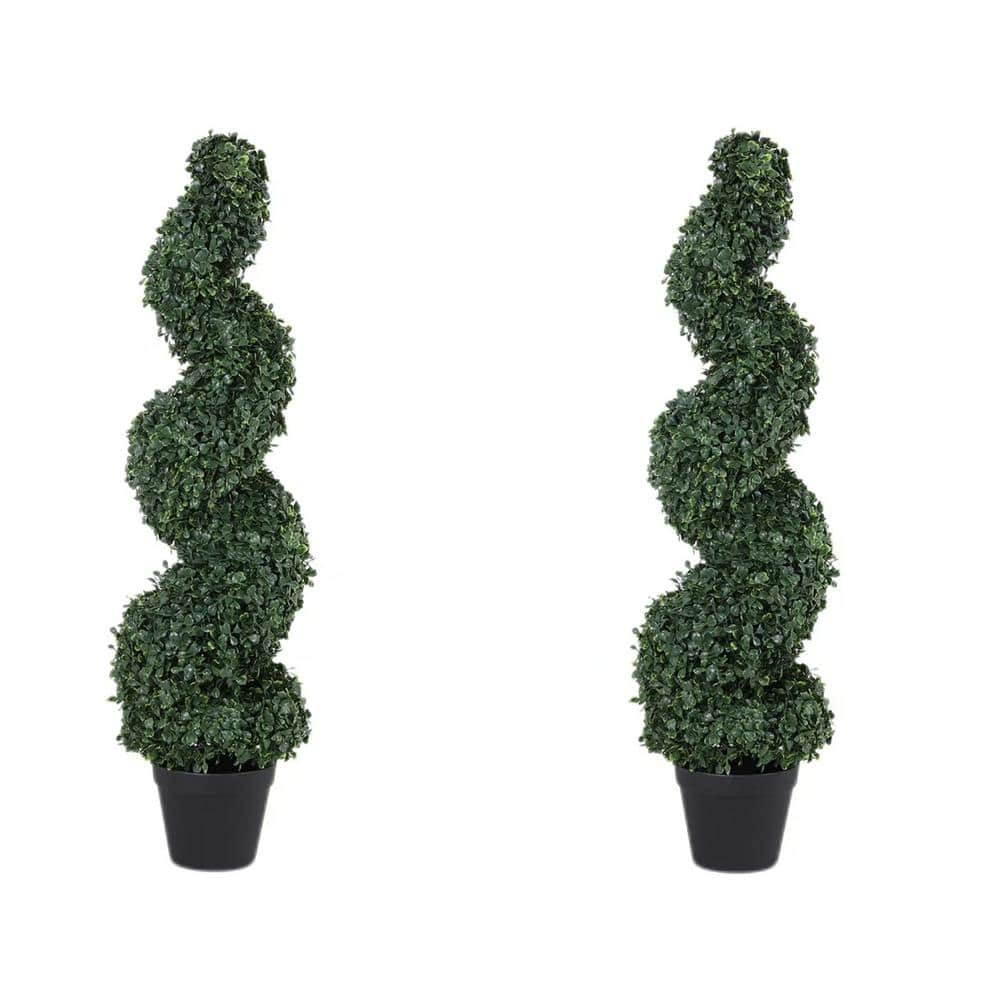 3 ft. Dark Green Artificial Spiral Topiary Tree in Pot 2-Pack, Decorative B