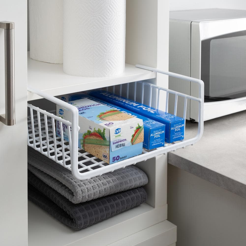 White Metal Under Cabinet Slide-Out Organizer Shelf