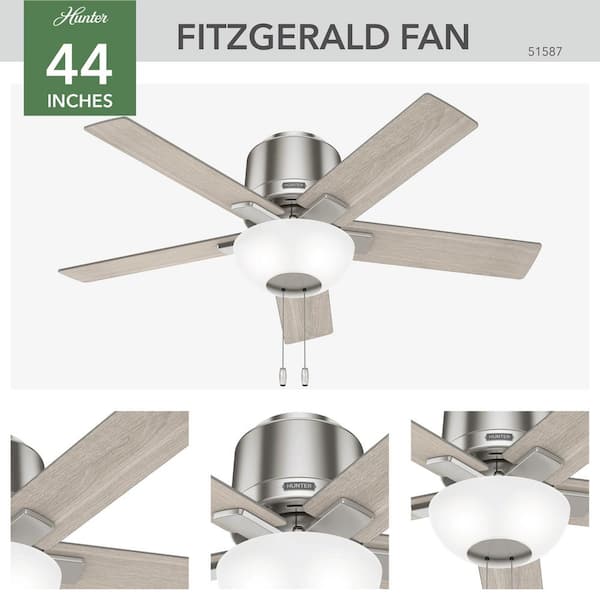 Hunter - Fitzgerald 44 in. Indoor Brushed Nickel Ceiling Fan with Light Kit Included