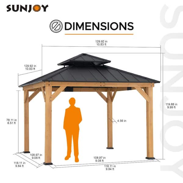 Sunjoy 11 ft. x 11 ft. Black 2-Tier Wooden Frame Hardtop