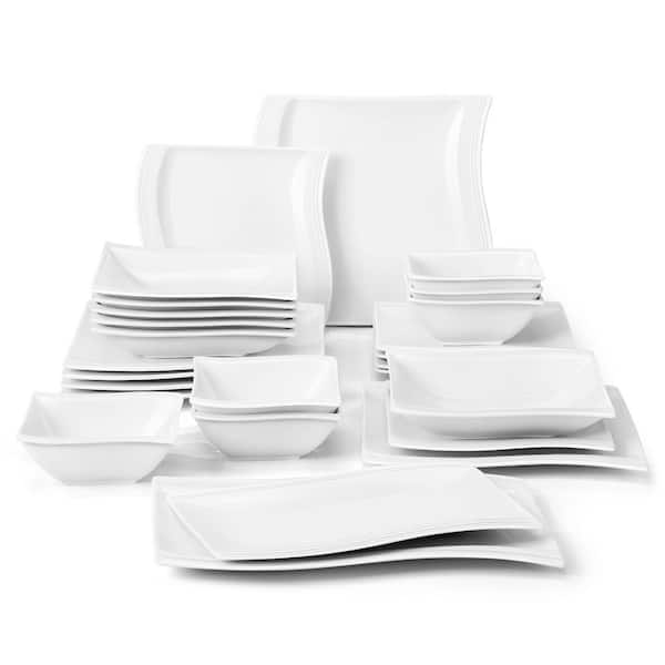 Flora 32-Piece White Porcelain Dinnerware Set with 8-Piece Dinner