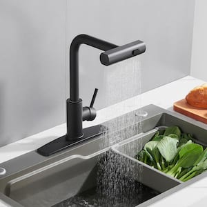 Single Handle Pull Down Sprayer Kitchen Faucet with Deckplate Pull Out Spray Wand in Black