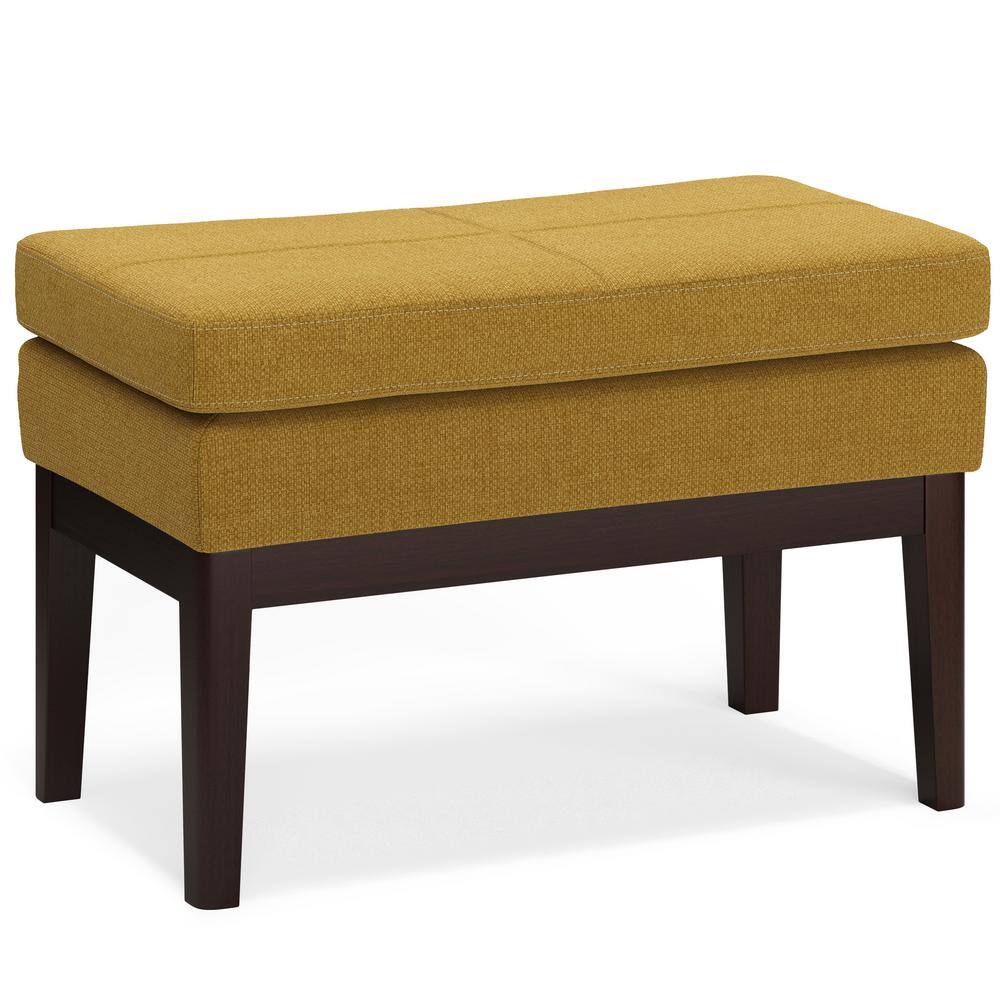 Carlson Marigold Linen Mid Century Ottoman Bench with Wood Frame