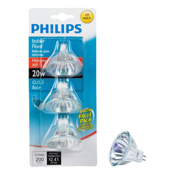 En Oceaan parallel Philips 20-Watt MR16 Halogen 12-Volt Flood Dimmable Light Bulb (3-Pack)  415687 - The Home Depot