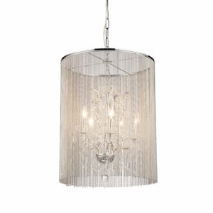 Rosalias Modern Cage 6-Light Chrome Chandelier with Shade