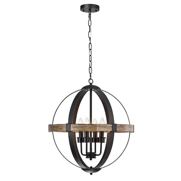 Warehouse of Tiffany Shawn 33 in. 4-Light Indoor Matte Black Finish Chandelier with-Light Kit