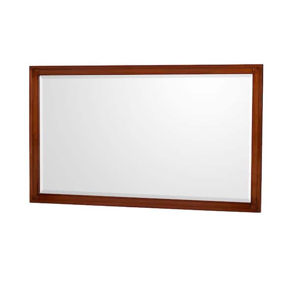 Wyndham Collection Hatton 56 in. W x 33 in. H Framed Rectangular Bathroom Vanity Mirror in Light Chestnut