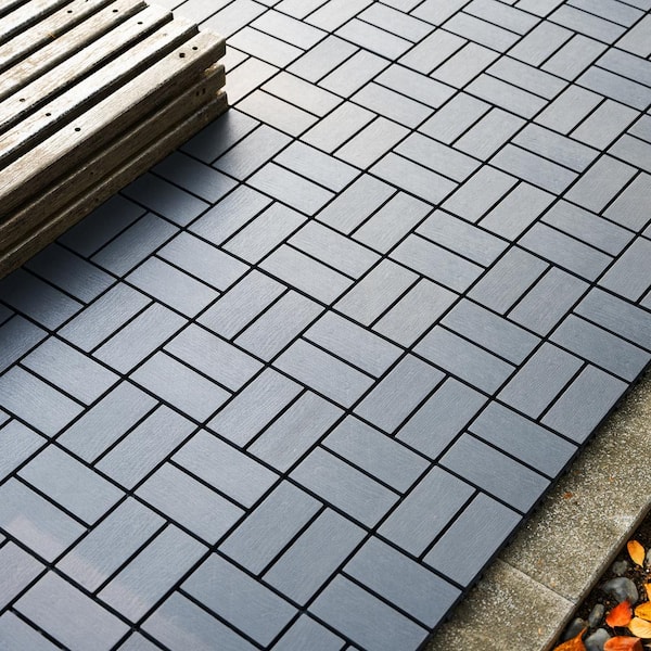 Gray Checker Pattern 44 All Weather Outdoor Deck Plastic Patio Tiles, 12 in. x 12 in.