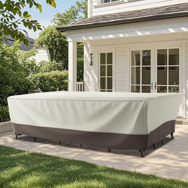 Qovers 110 in. L x 84 in. W x 28 in. H Beige and Brown General Purpose Patio Table and Chair Set Cover