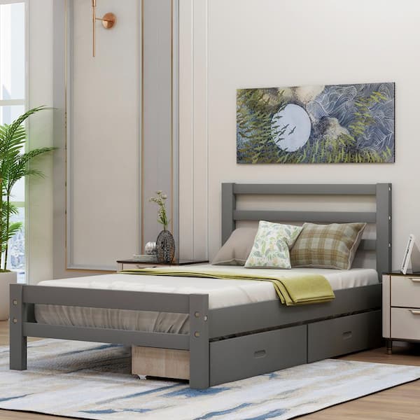 Gray Twin Wood Platform Bed, Wood Platform Bed Frame Twin