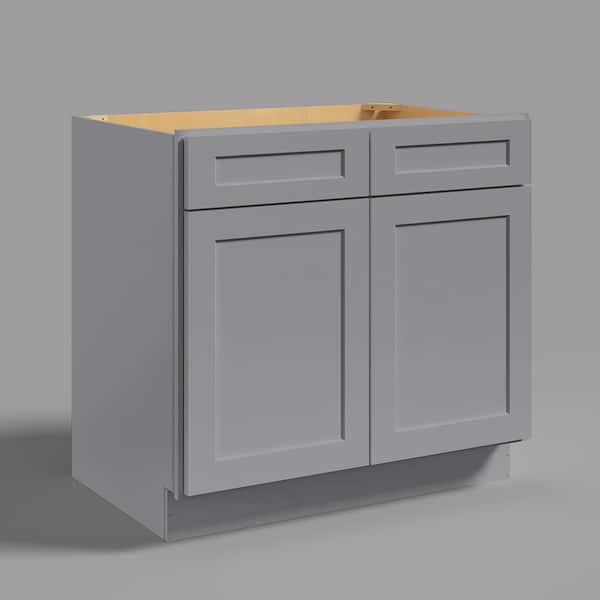 36 in. W. x 24 in. D x 34.5 in. H in Shaker Grey Plywood Ready to Assemble Sink Base Cabinets with Shelf