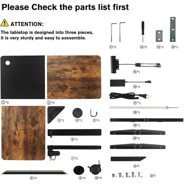 Siavonce 53 In Black And Brown L Shaped Electric Corner Standing Desk With Adjustable Height Ly K Fx06 Fp The Home Depot