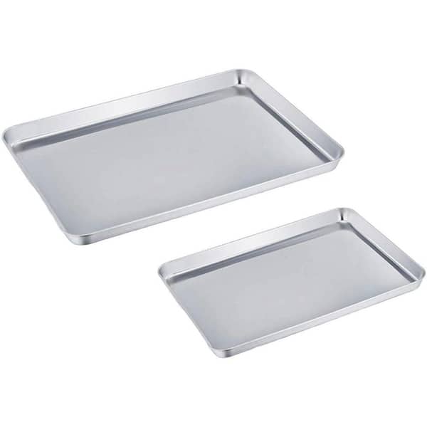 1 qt Stainless Steel Baking Sheet Set 2 Pack Silver Mirror Finish Dishwasher Safe Oven Safe Non Toxic Rack