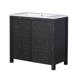 36 in. W x 18 in. D x 34 in. H Single Sink Freestanding Bath Vanity in Retro Espresso with White Cultured Marble Top