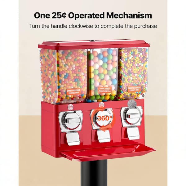 SKYSHALO Triple Compartment Candy Vending Machine, Gumball and