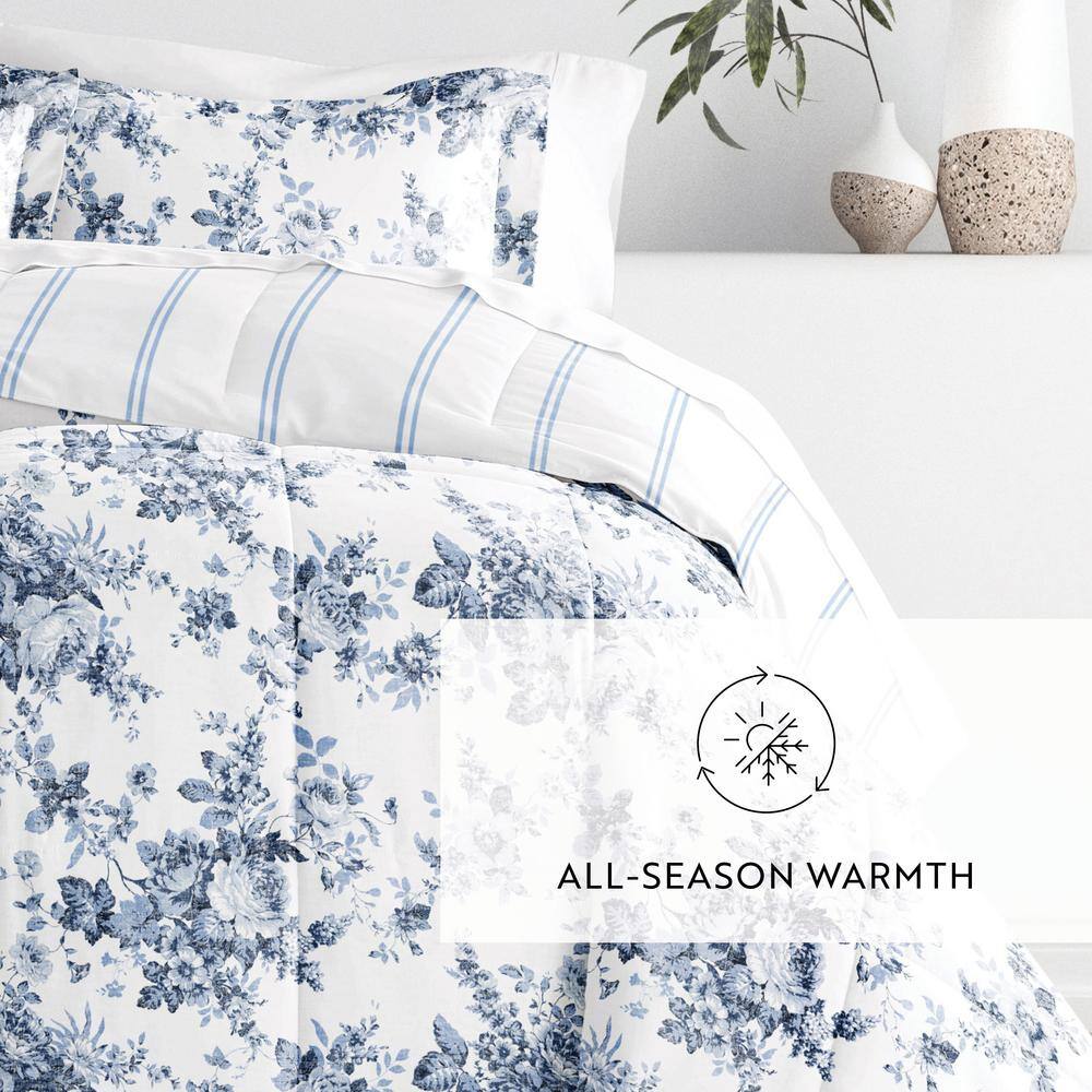 Blue Floral Reversible Down Alternative Comforter Set, Full