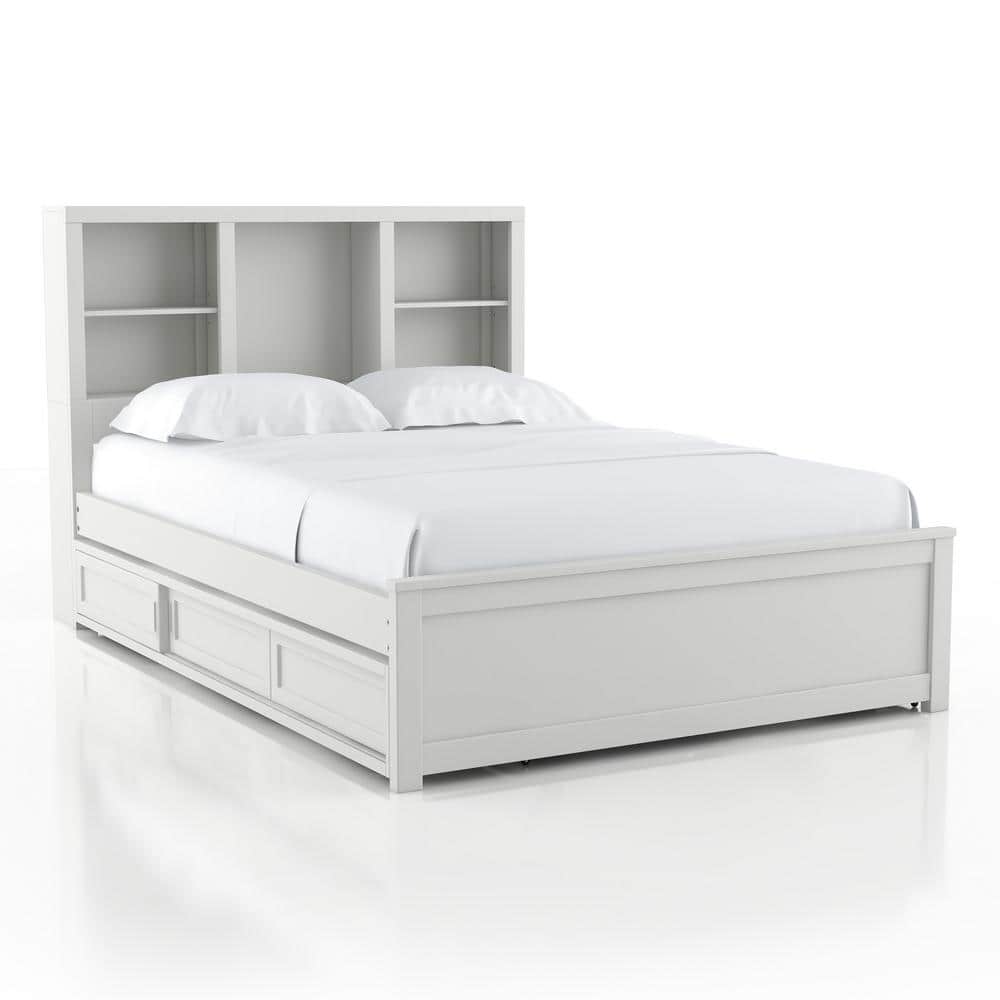 Furniture of America Crescent City White Solid Wood Frame Full Platform Bed  with Underbed Storage IDFF7256WHSR - The Home Depot