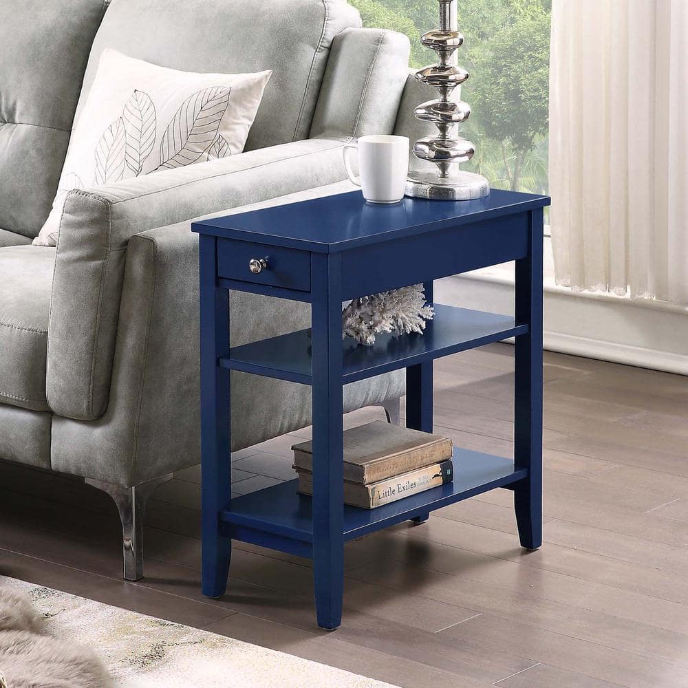 Cobalt Blue Square Wood End Table with Storage Shelves