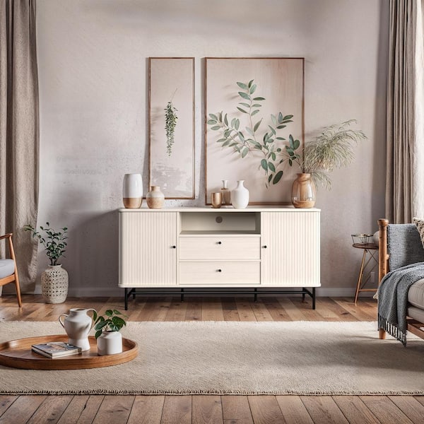 Hikari White Wood 59 in. Buffet with Curved Doors