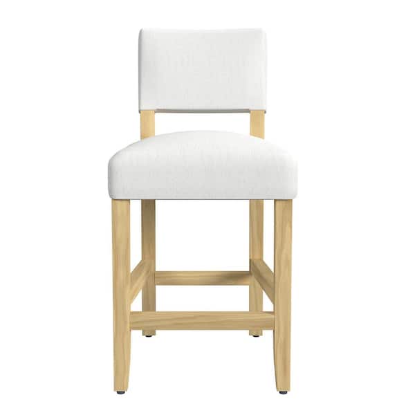 25.6 in. Stain-Resistant White Woven Open Back Wood Bar Stool Counter Stool with Upholstered Seat