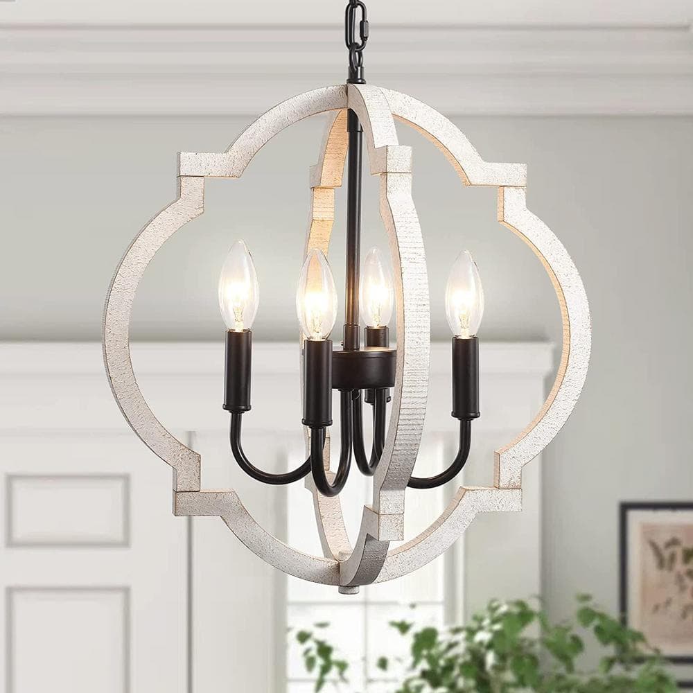 Tieton 4-Light Black Vintage Orb Wood Chandelier Rustic Farmhouse Candlestick Geometric Kitchen Island Cottage Pendant price history on PriceWatchPro