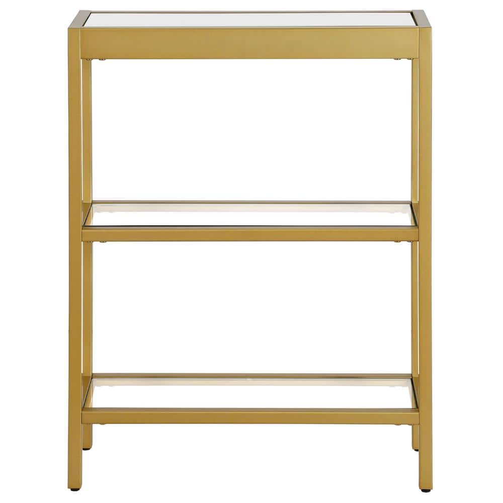 Gold Steel and Glass Rectangular Console Table with Storage
