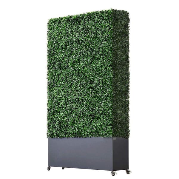 82 in. H x 48 in. W Dark Gray Stainless Steel Planter Box Artificial Hedges Green Boxwood Hedge Panel for Privacy Decor