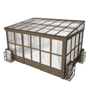 10 ft. x 14 ft. Lean-to Aluminum Gazebo Sunroom with Sloping Roof, Detachable Screens and 2 Lockable Sliding Doors