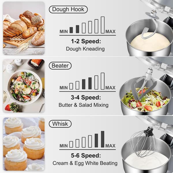 Stand Mixer, 1200W Stainless Steel Mixer 5.3-QT LCD Display  Food Mixer, 6+P Speed itchen Electric Mixer Tilt-Head Mixer with Stainless  Steel Bowl, Dough Hook, Beater, Whisk: Home & Kitchen