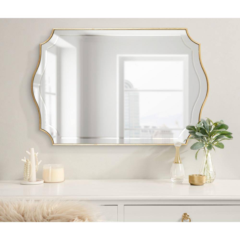 Hollyn Glam Scalloped 34" Gold Leaf Rectangular Wall Mirror