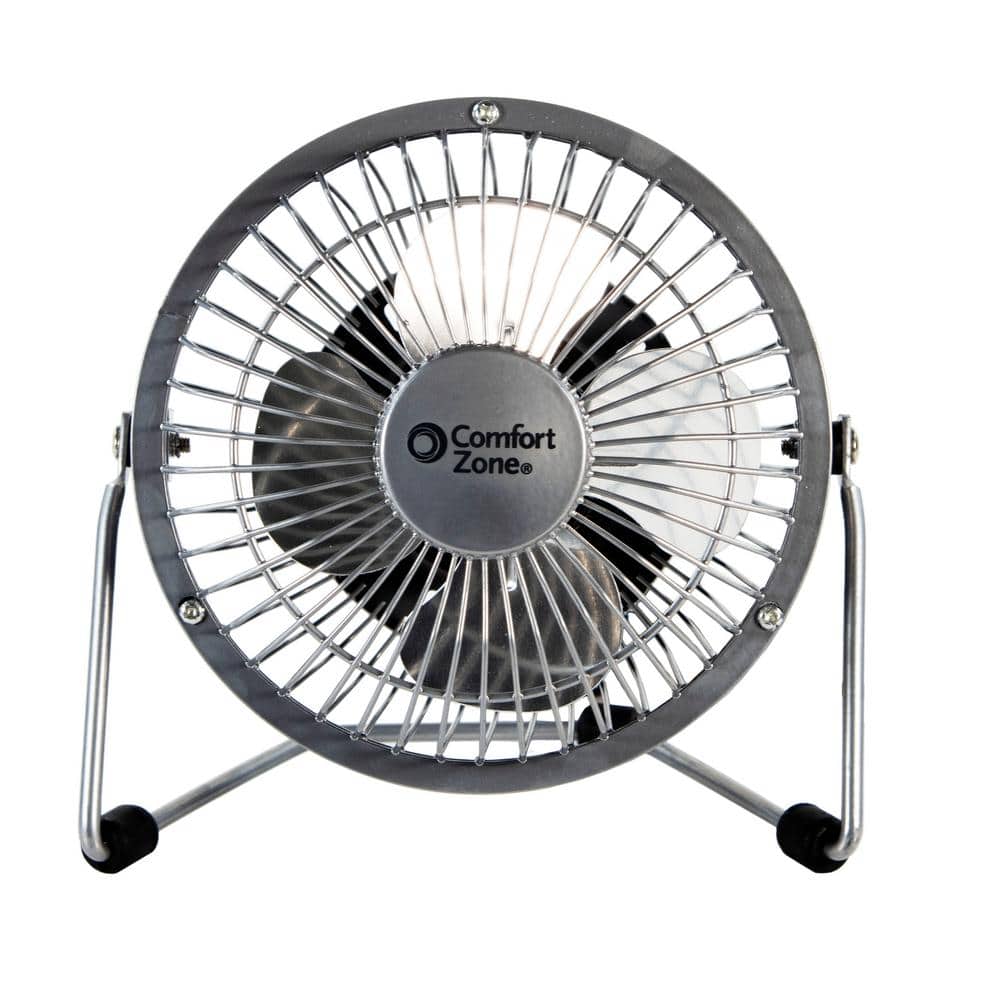 Comfort Zone 4 In Silver Dual Powered Desk Fan Czhv4s The Home Depot