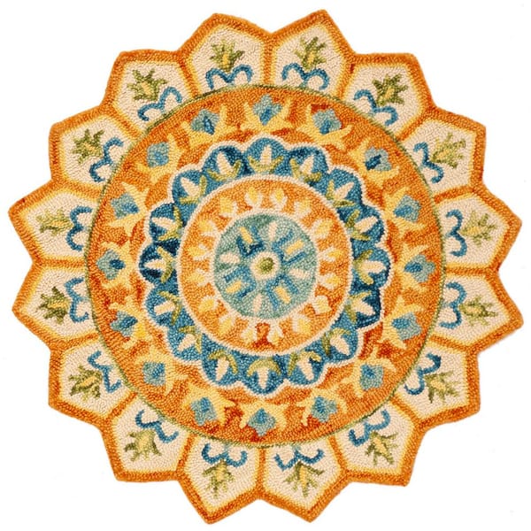 Novelty Rust/Ivory 4 ft. x 4 ft. Round Border Floral Area Rug