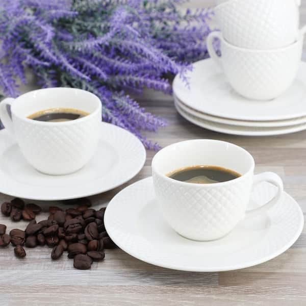 Elama Sol 12 Piece 3 Ounce Porcelain Espresso Cup with Saucer Set in White