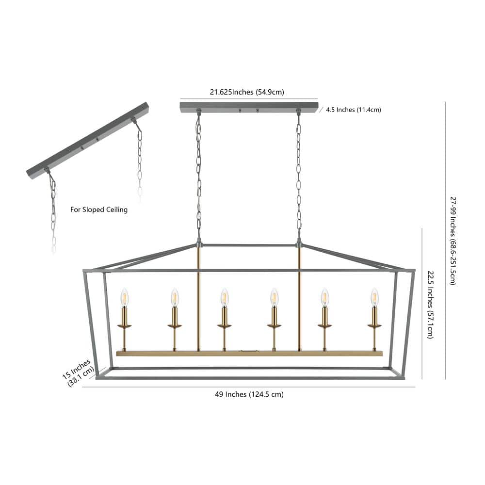 Pagoda 49" Gray Brass Iron Candle-Style Chandelier