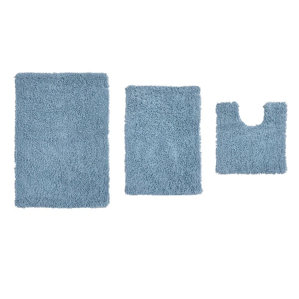 HOME WEAVERS INC Fantasia Bath Rug 100% Cotton Bath Rugs Set, 3-Pcs Set with Contour, Blue