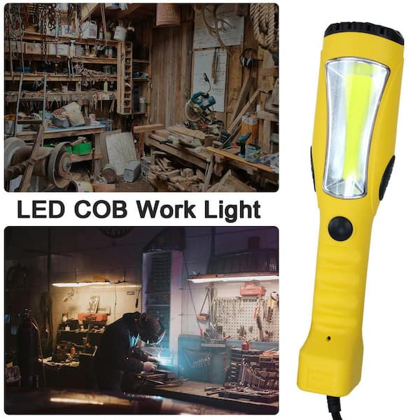 120V 25 ft. LED Work Light, 1200 Lumen COB Trouble Light with Magnetic Base, Rotatable Hook, Yellow