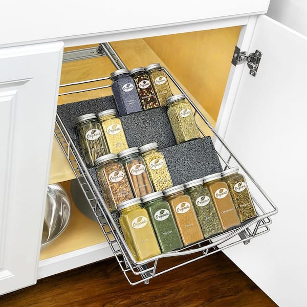 MIUKAA Clear Acrylic Spice Drawer Organizer, 4 Tier- 2 Set Expandable From  9 to 18 Seasoning Jars Drawers Insert, Kitchen Spice Rack Tray for