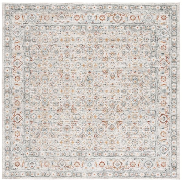 SAFAVIEH Avalon 7 ft. x 7 ft. Ivory/Light Blue Ornate Distressed Floral square Area Rug